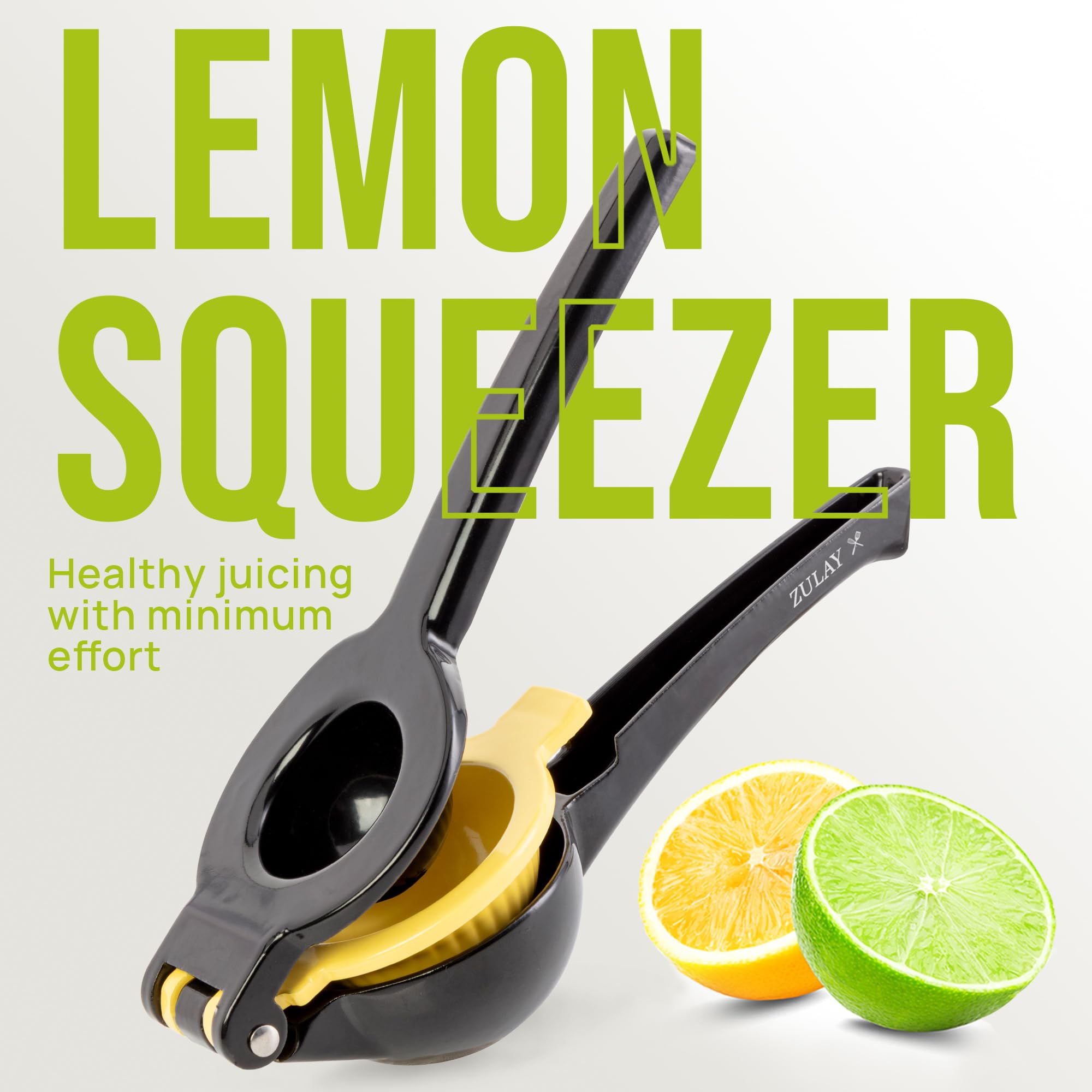 Zulay Kitchen Metal 2-in-1 Lemon Squeezer - Sturdy Max Extraction Hand Juicer Lemon Squeezer Gets Every Last Drop - Easy to Clean Manual Citrus Juicer - Easy-Use Lemon Juicer Squeezer - Yellow/Green