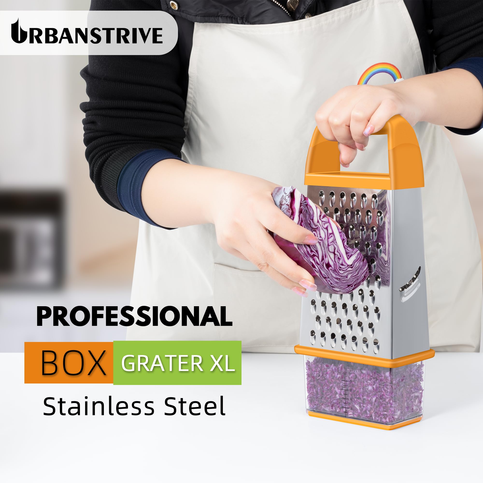 Urbanstrive Cheese Grater With Container Box Grater Stainless Steel Graters for Kitchen Cheese Shredder Parmesan Shredder Kitchen Gadgets Kitchen Tools Kitchen Gifts for Chef Dishwasher Safe Zester