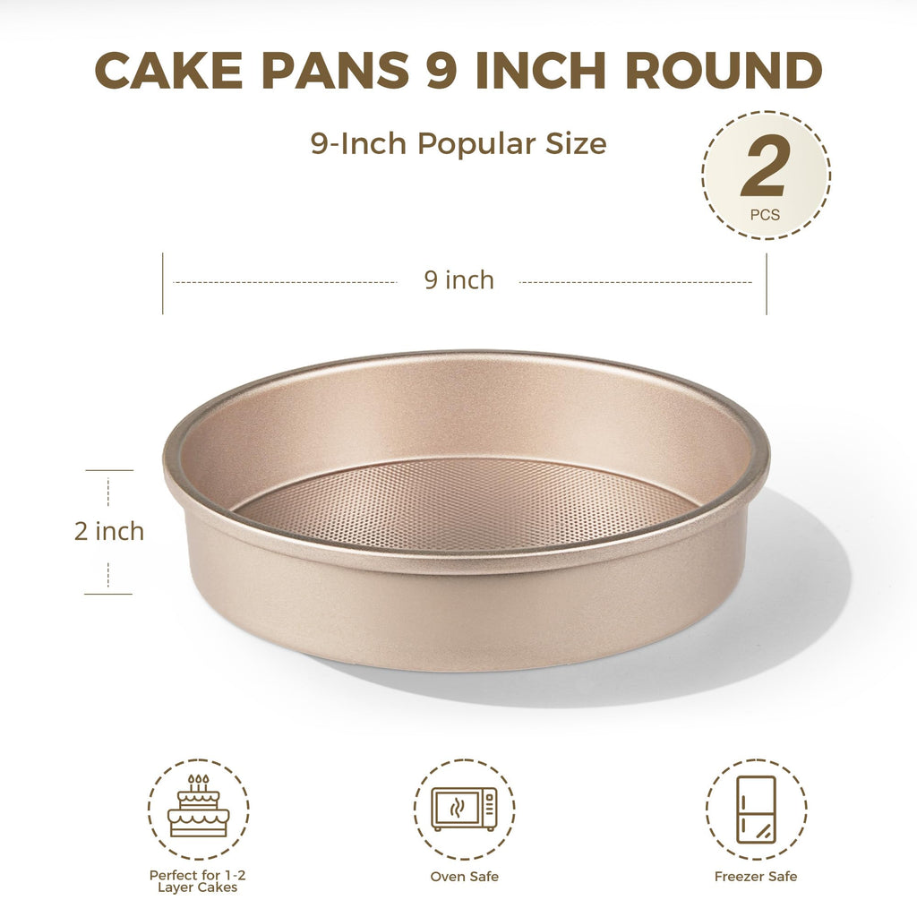 HONGBAKE Nonstick Ceramic 9 Inch Round Cake Pan Set of 2, Heavy-Duty Aluminized Steel round cake pans with Diamond Texture, Non-Toxic Cake Molds, Cake Pans Sets for Baking Cheesecake, Cream