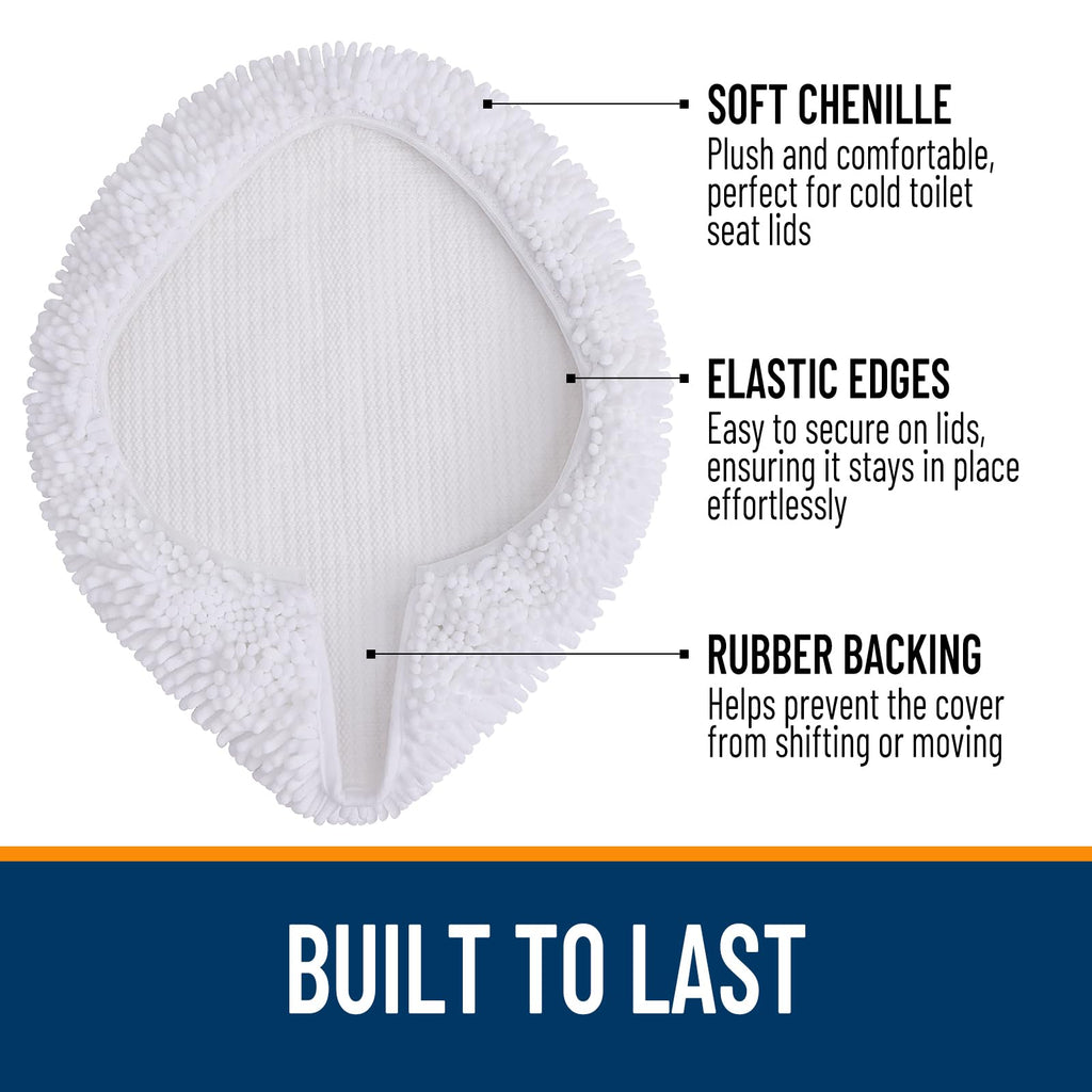 OLANLY Soft Chenille Bathroom Toilet Lid Cover, Machine Washable Seat Covers, 17.5x15, Stays in Place Rubber Backing, Fits Most Round, Elongated and Oblong Lids, Accessories Decor, Gray