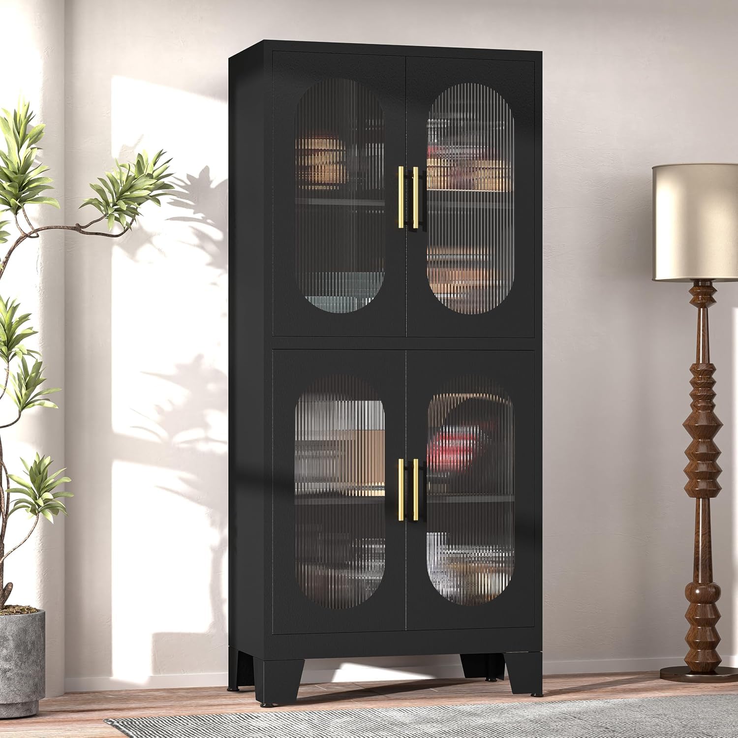 GAIOUS Metal Pantry Cabinet, Kitchen Pantry Storage Cabinets with 2 Door and 3 Adjustable Shelves, White Kitchen Pantry Cabinet, Freestanding Cupboard for Dining Room Living Room Bathroom
