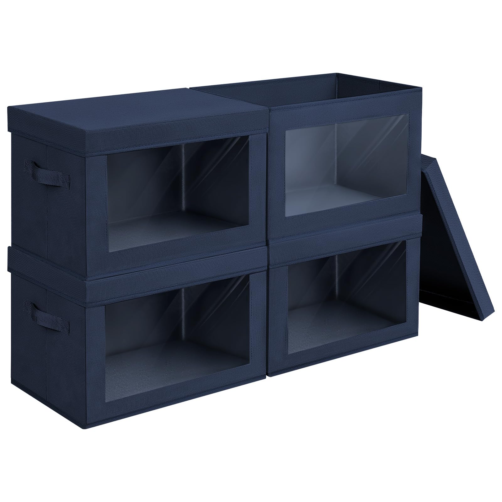 Homsorout Storage Bins with Lids - Fabric Closet Storage Bins with Window, Collapsible Baskets for Shelves 4 Pack, Home Decorative Boxes for Clothes, Closet, Office, Grey
