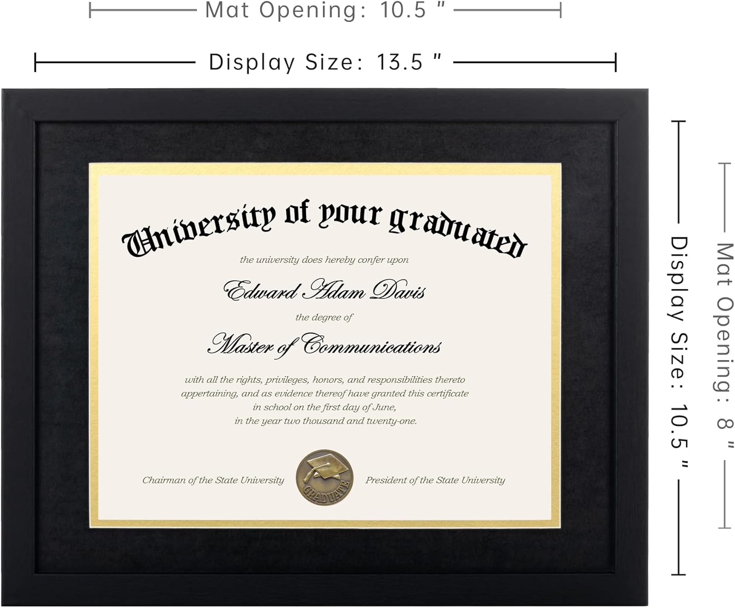upsimples 11x14 Diploma Frame Certificate Degree Document Frame with High Definition Glass, 8.5 x 11 with mat for Wall and Tabletop, Black Double Mat, 1 Pack