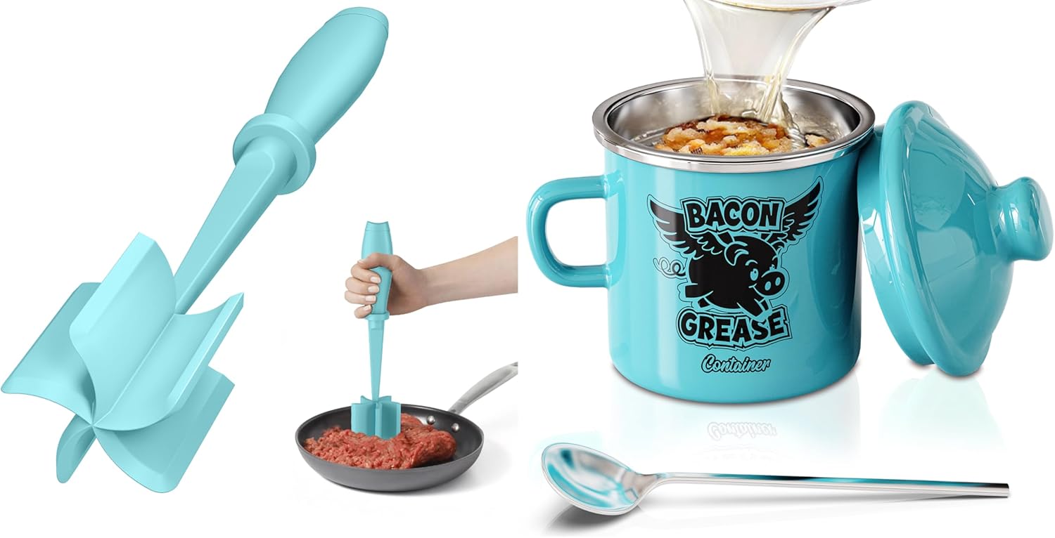 Auqa Meat Chopper And 15OZ Blue Bacon Grease Container