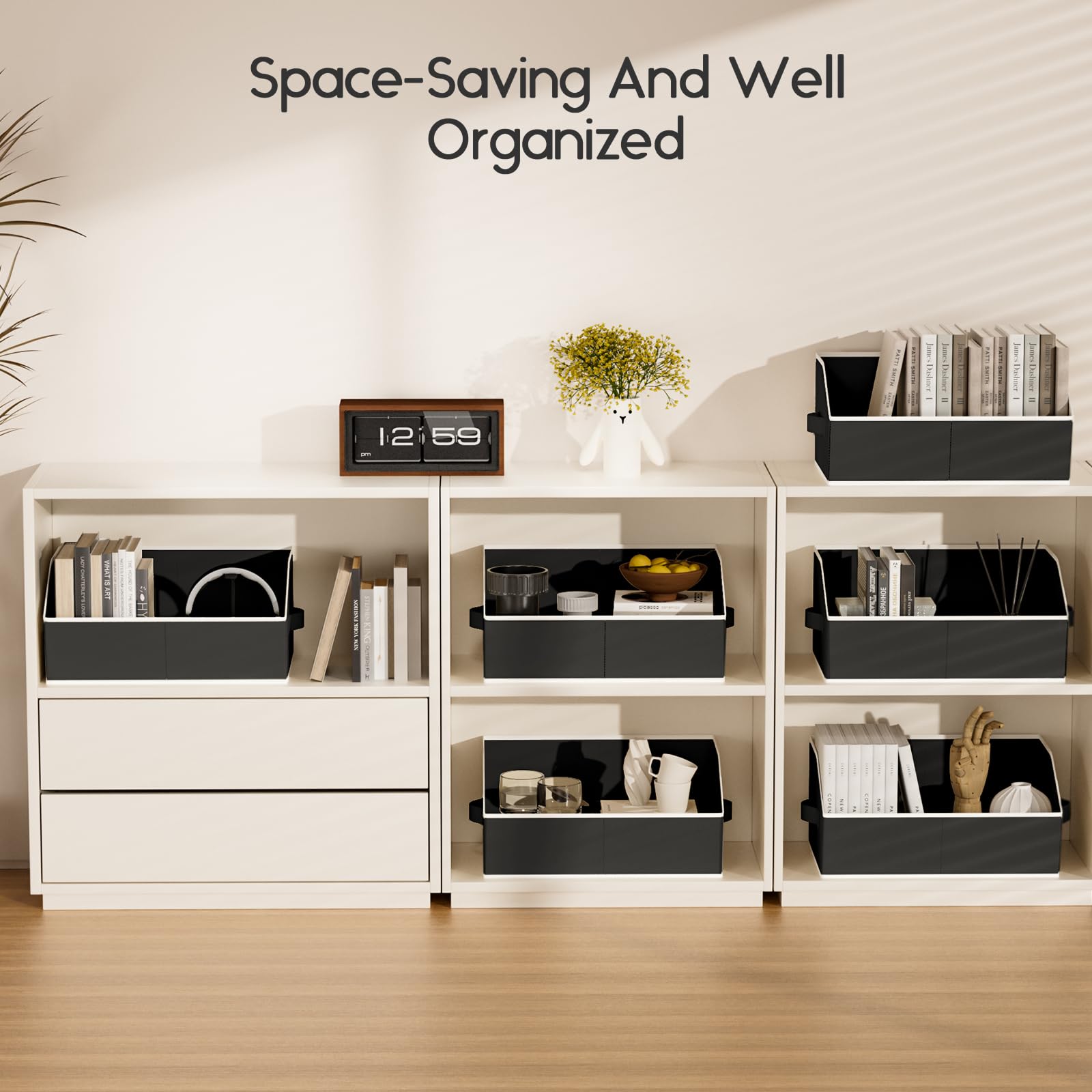 Homsorout Large Closet Organizers and Storage Bins - 8 Pack Trapezoid Storage Baskets for Shelves, Foldable Fabric Baskets with Handles Ideal for Closet, Basket, Wardrobe and Shelf Storage, Beige