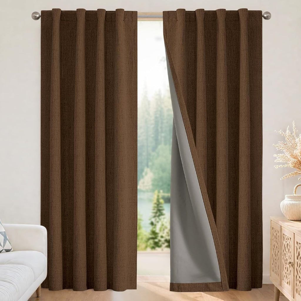 Joydeco Blackout Curtains for Bedroom - Nature Linen 84 Inch Long 100% Light Blocking 2 Panels Set, Rod Pocket & Back Tabs Living Room Drapes, Thermal Insulated Room Darkening Window Curtains