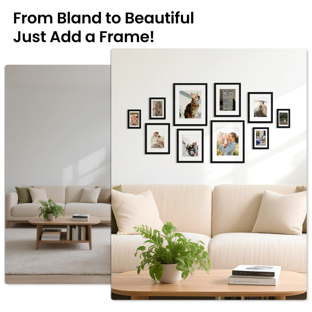 upsimples 8x10 Picture Frame, Lightweight Thin Frame for Prints, Display 5x7 with Mat or 8x10 Without, Easy Wall Hanging, Black 2 Pack