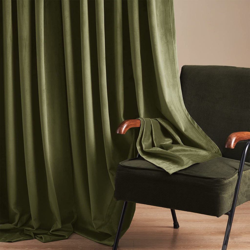 Topfinel Olive Green Velvet Curtains 84 Inches Long for Living Room,Blackout Thermal Insulated Curtains for Bedroom,Back Tab Modern Window Treatment for Living Room,52x84 Inch Length,Olive Green