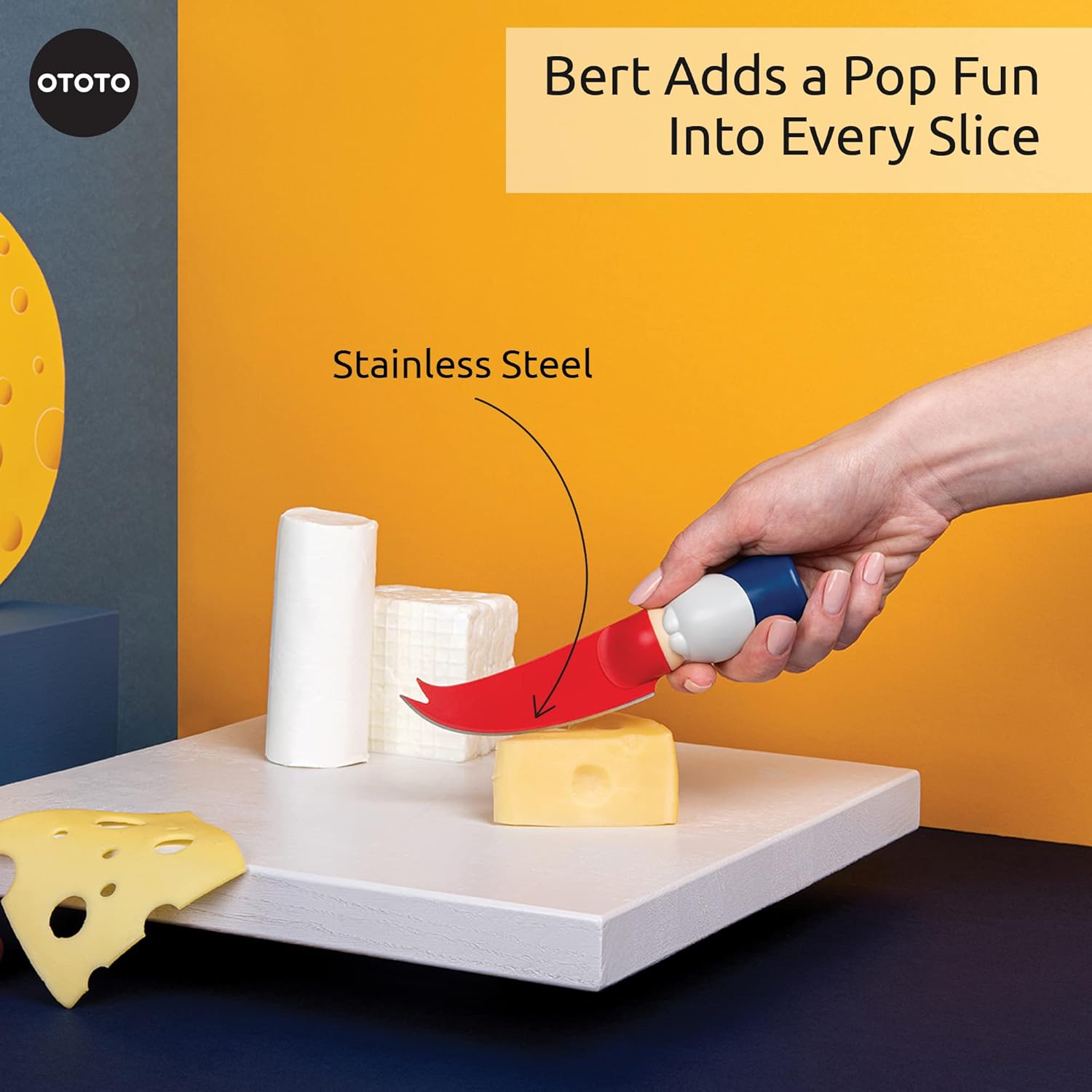 OTOTO Bert Cheese Knife, Gnome-Themed Multifunctional Knife for Cheese, Fruits, and Veggies, Cute Kitchen Accessories, BPA-Free Kitchen Gadget, Funny Gadgets, Gnomes Gifts for Women