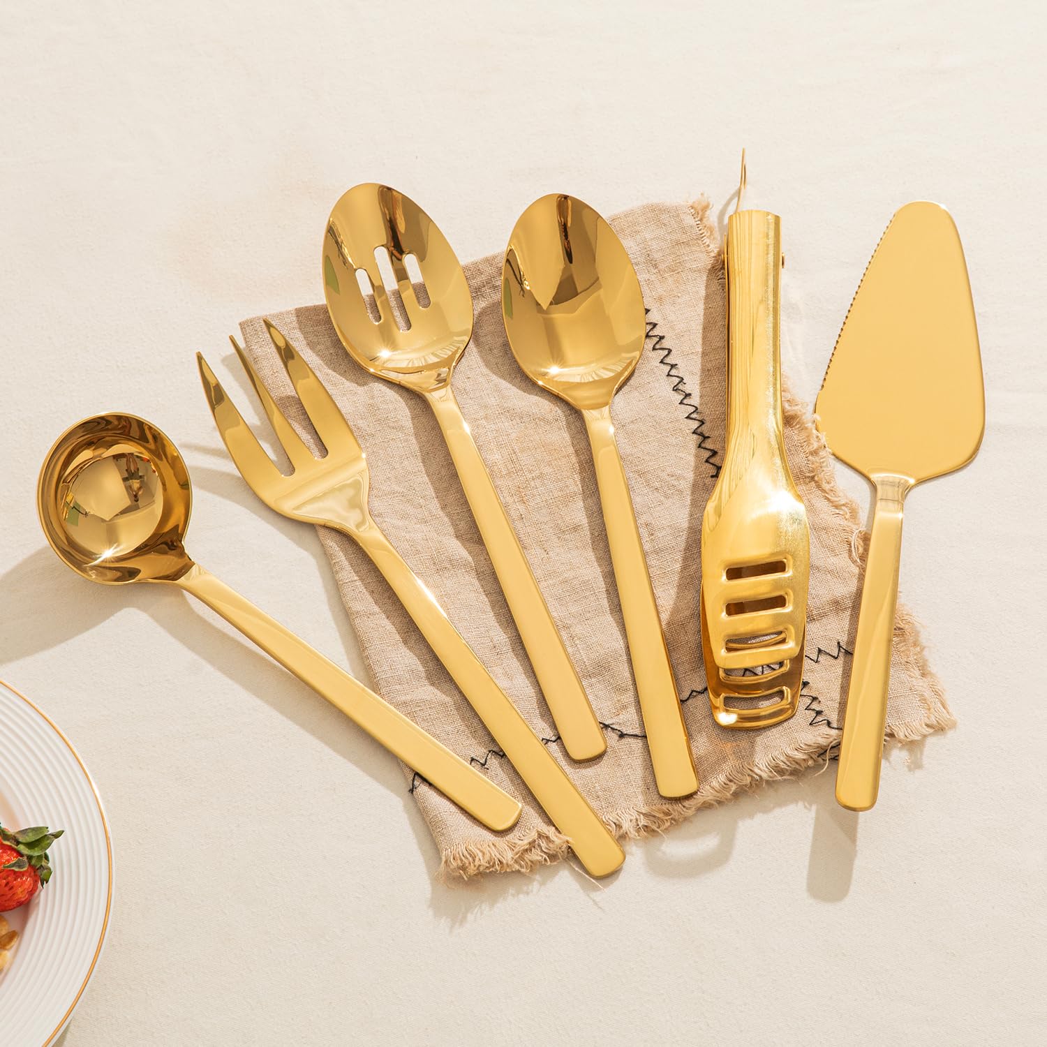 KINGSTONE Large Hostess Serving Utensils Set, 18/10 Stainless Steel Heavy Duty 10-inch Serving Utensils, Slotted Spoons, Forks, Tongs, Cake Pie Server for Buffet, Wedding, Party