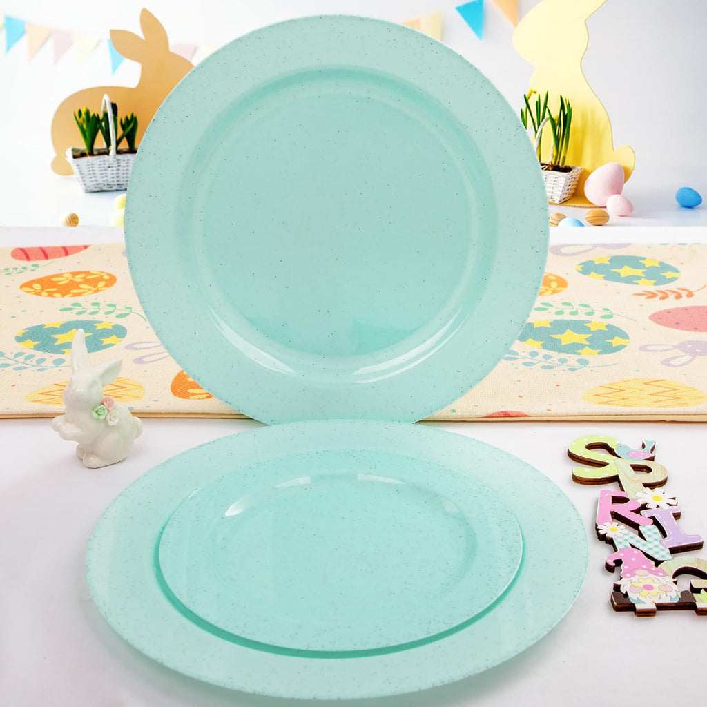 DaYammi 60PCS Blue and White Plastic Plates Blue Rim White Disposable Plates Blue White Party plates Include:30 Plastic Dinner Plate 30 Dessert plate and Wedding & Party Dining
