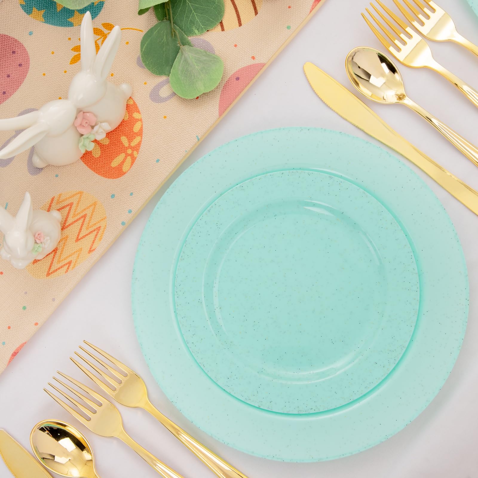 DaYammi 60PCS Blue and White Plastic Plates Blue Rim White Disposable Plates Blue White Party plates Include:30 Plastic Dinner Plate 30 Dessert plate and Wedding & Party Dining