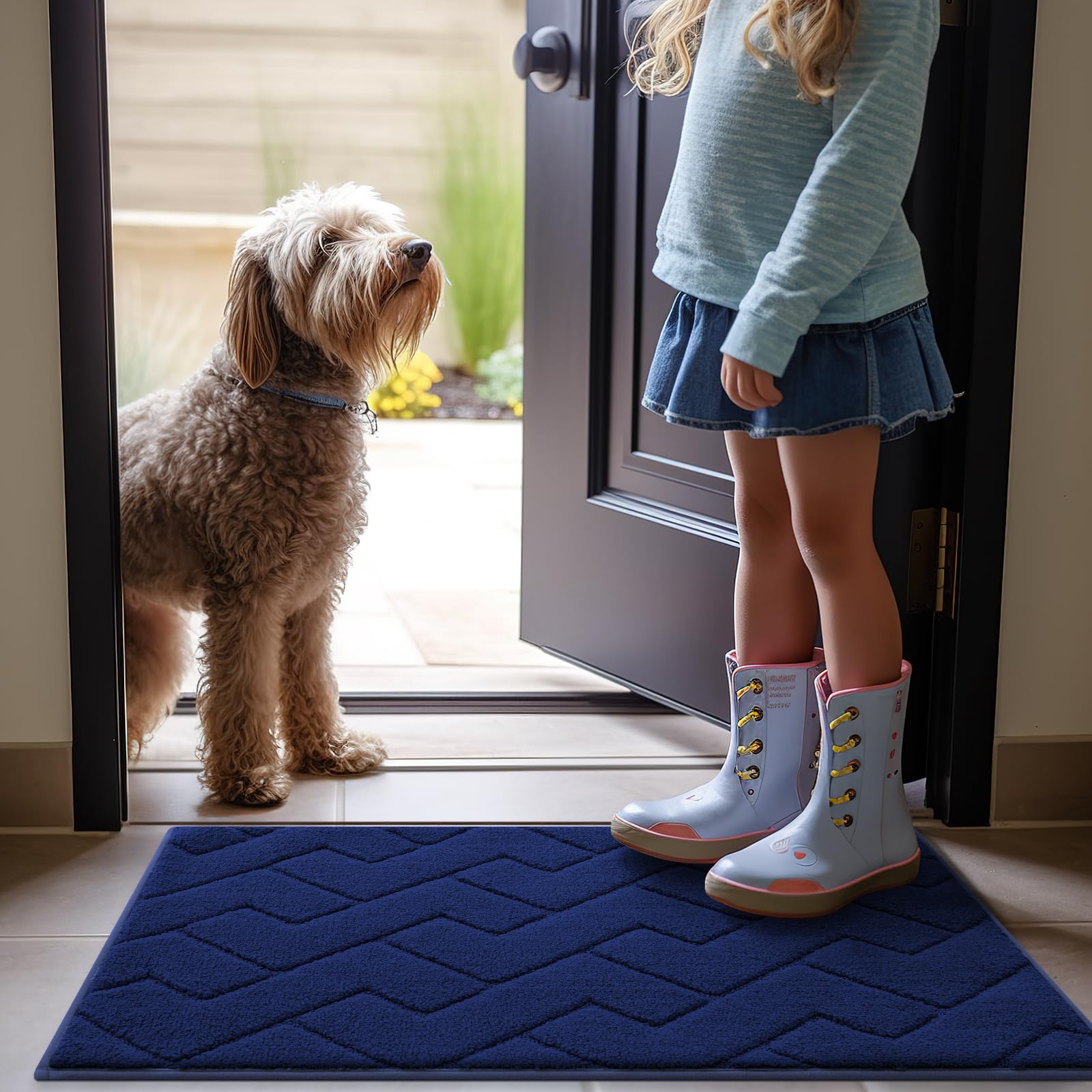 OLANLY Indoor Door Mat, 32x20, Dirt Resistant and Absorbent, Sturdy Non-Slip Rubber Backing, Easy to Clean, Washable Low-Profile Doormat for Entryway, Grey