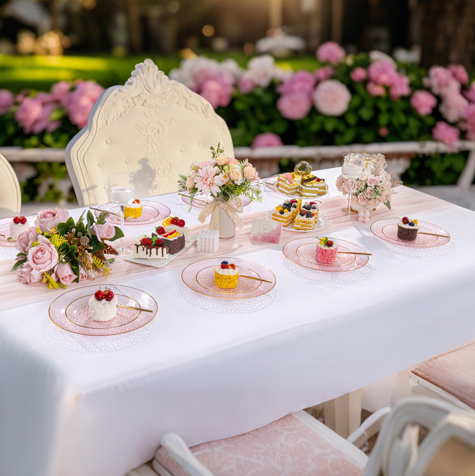 DaYammi 240Pcs Gold Plastic Plates Including 120Pcs Dessert Plates and 120Pcs Cake Forks,Hammered Party Plate,Clear Gold Appetizer plates Heavy duty Disposable Plastic Plate for Party Wedding Birthday