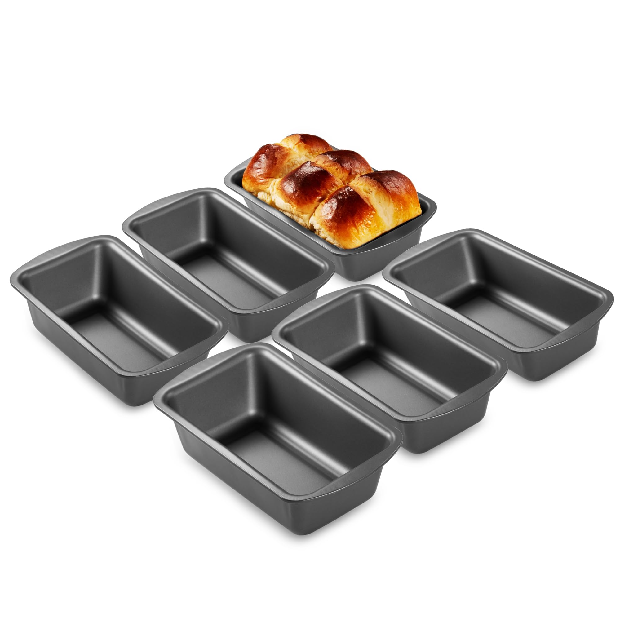 HONGBAKE Mini Loaf Pan for Baking Bread, 6 x 3.3 x 2 In Nonstick Small Banana Bread Tins Set of 3, Tiny Carbon Steel Meatloaf Pan - Dark Grey
