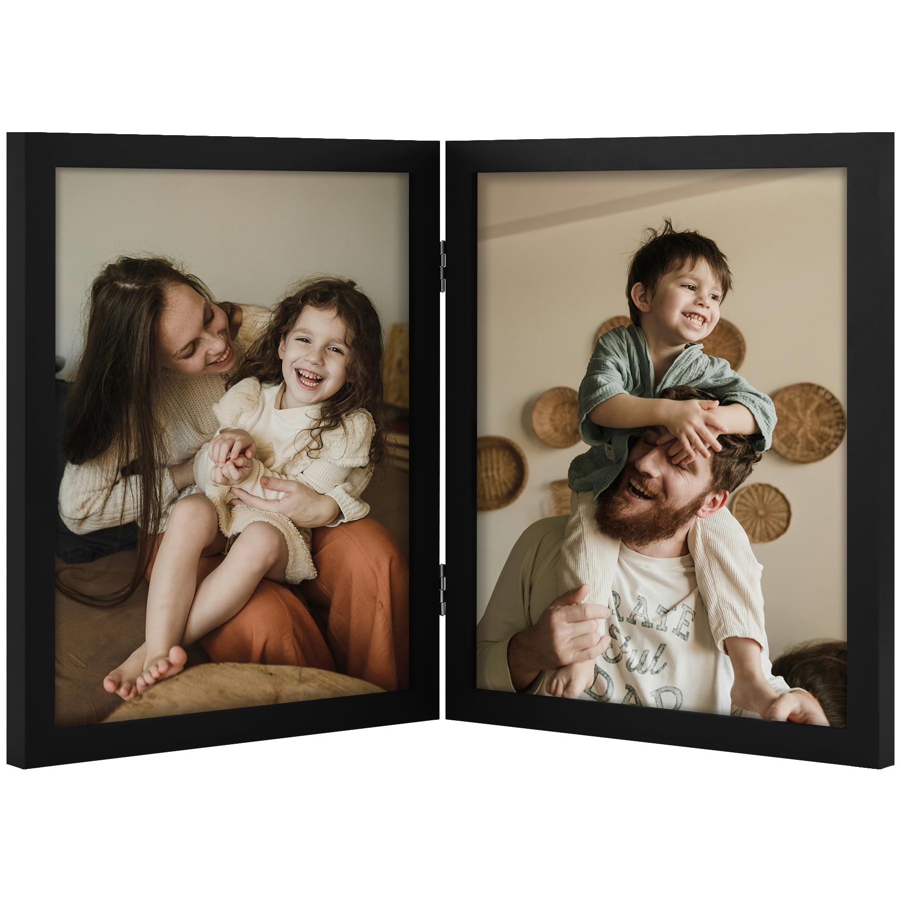 decorUhome Double 4x6 Picture Frame Vertical, Engineered Wood Bifold Photo Frame with Plexiglass for Tabletop Display, 4x6, Black