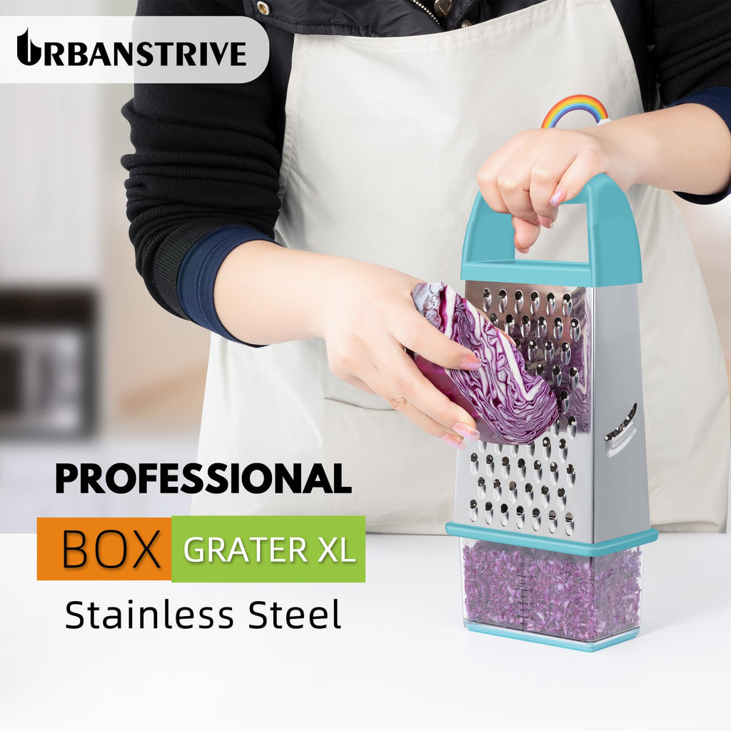 Urbanstrive Cheese Grater With Container Box Grater Stainless Steel Graters for Kitchen Cheese Shredder Parmesan Shredder Kitchen Gadgets Kitchen Tools Kitchen Gifts for Chef Dishwasher Safe Zester