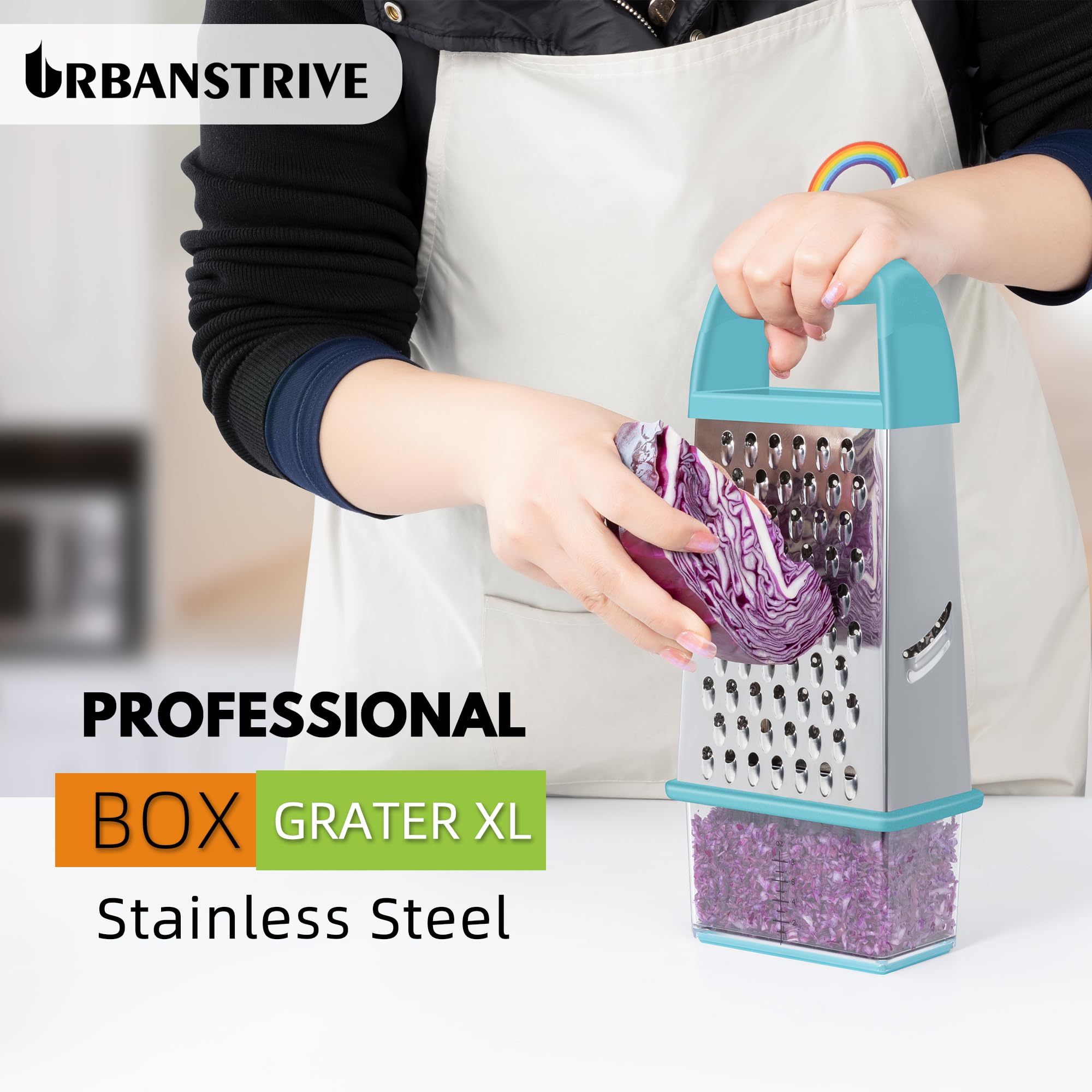 Urbanstrive Cheese Grater With Container Box Grater Stainless Steel Graters for Kitchen Cheese Shredder Parmesan Shredder Kitchen Gadgets Kitchen Tools Kitchen Gifts for Chef Dishwasher Safe Zester