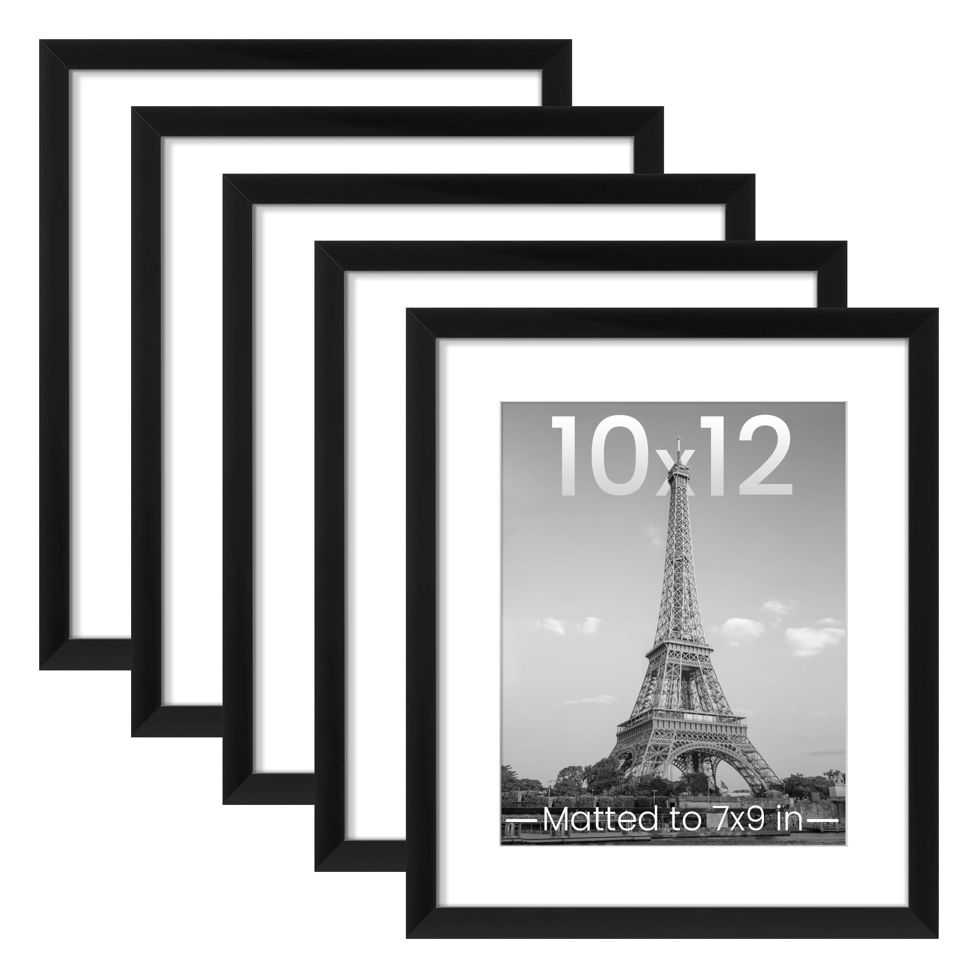 upsimples 8x10 Picture Frame Set of 5, Display Pictures 5x7 with Mat or 8 x 10 Without, Wall Gallery Photo Frames, Black