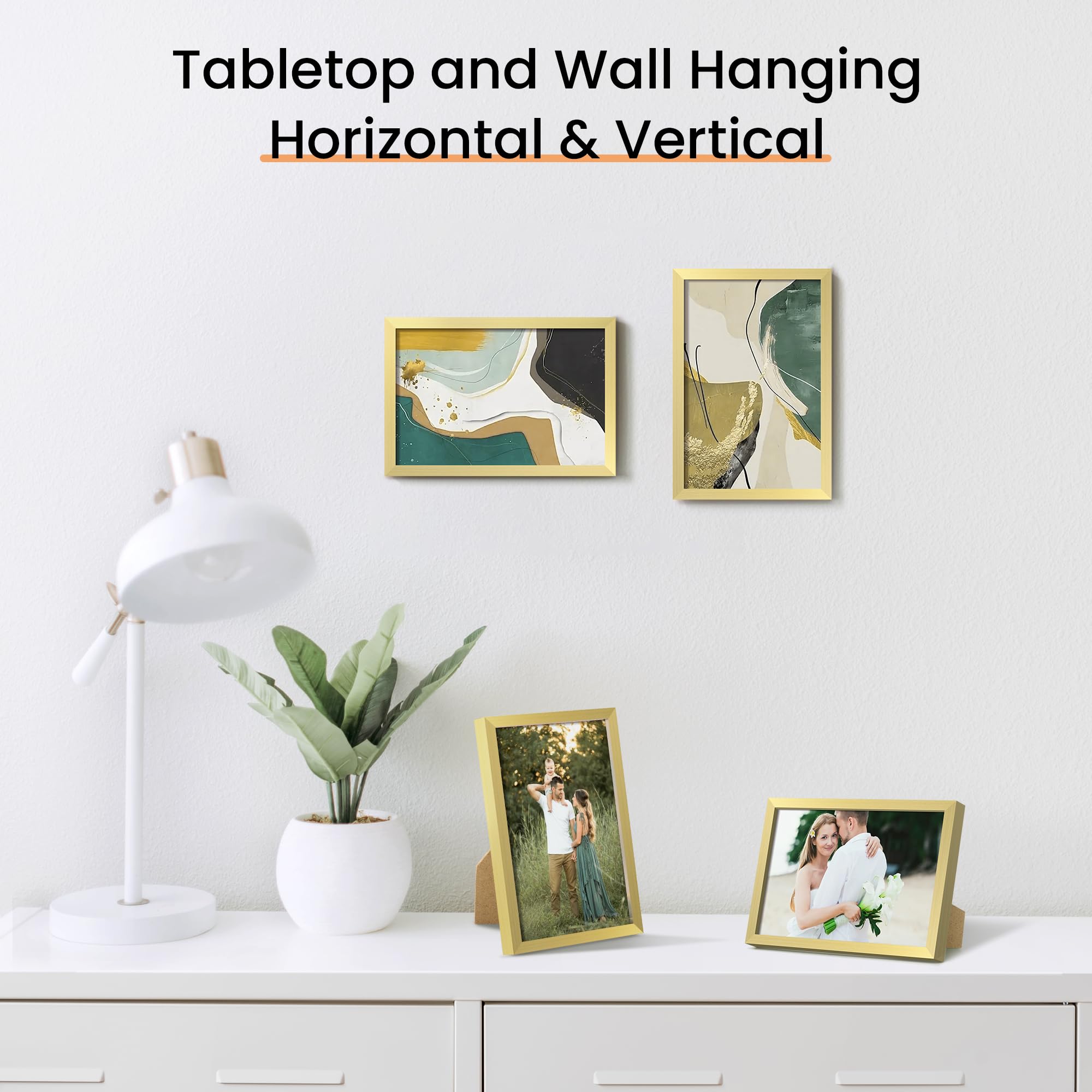 upsimples 5x7 Picture Frame Set of 3, Made of High Definition Glass for 5 x 7 Black Frames, Wall and Tabletop Display Thin Border Photo Frame for Home Décor
