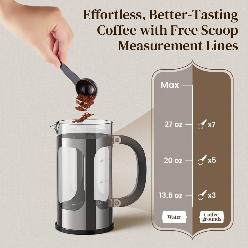 Veken French Press Coffee Maker 21oz 0.6 L, Single Serve Small Pot, Heat Resistant Thickened Borosilicate Glass, Stainless Steel Brewer, Cold Brew Cafetera Teapot for Kitchen Travel Camping, Copper