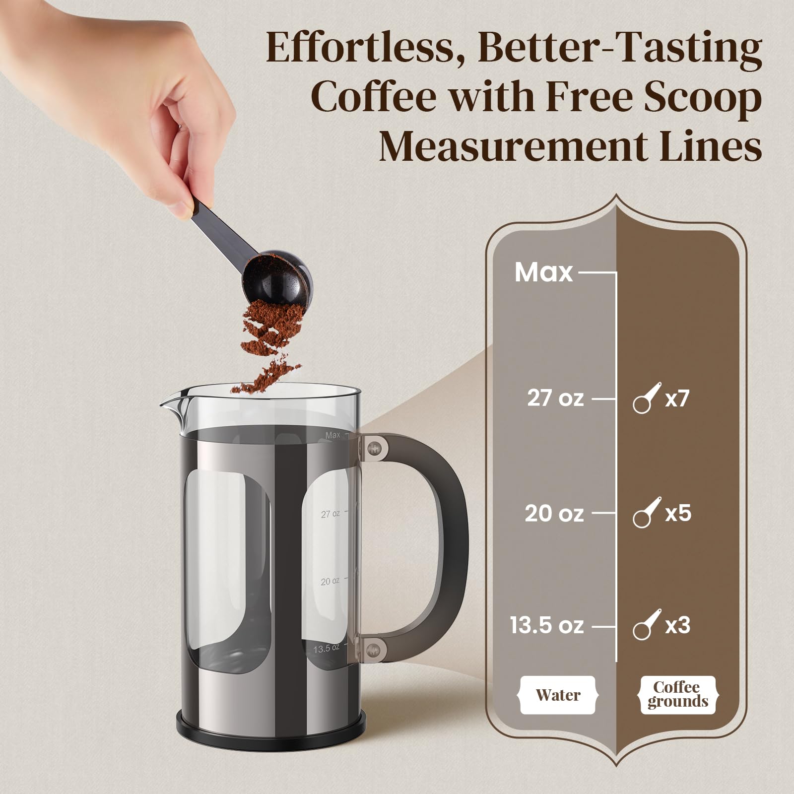 Veken French Press Coffee Maker 21oz 0.6 L, Single Serve Small Pot, Heat Resistant Thickened Borosilicate Glass, Stainless Steel Brewer, Cold Brew Cafetera Teapot for Kitchen Travel Camping, Copper