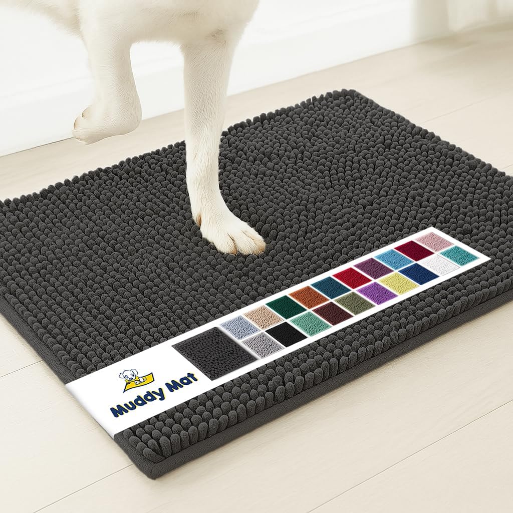 Muddy Mat® | Super Absorbent Door Mat Indoor, Microfiber Quick Dry Chenille Entryway Rug, Non-Slip Front Door Mat, Indoor Mats for Entryway, Machine Washable Pet Rug, Grey 30"x19"
