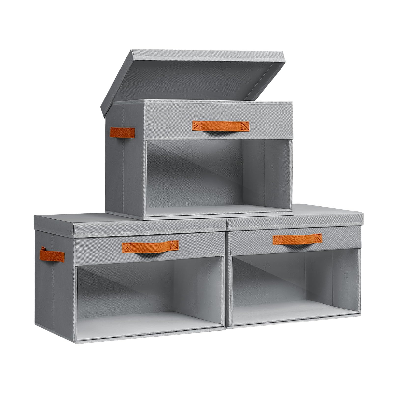Homsorout Large Storage Bins with Lids - 4 Pack Foldable Decorative Organizers with Clear Windows & Handles, Cube Storage Organizers for Clothes, Blankets, Sweaters, Sheets, Beige