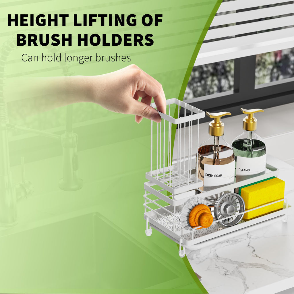 Cisily Large Capacity Kitchen Sink Caddy Organizer, Rustproof Non-Slip Sponge Holder With Dish Brush Holder Organizer, Kitchen Organization and Storage, Essentials Accessories for Countertop