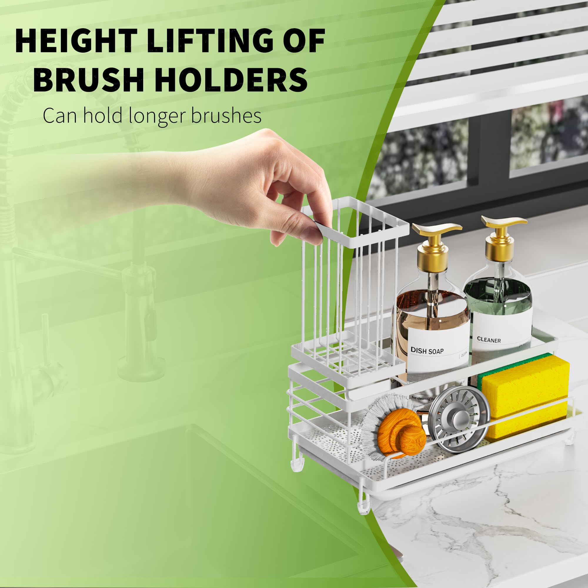 Cisily Large Capacity Kitchen Sink Caddy Organizer, Rustproof Non-Slip Sponge Holder With Dish Brush Holder Organizer, Kitchen Organization and Storage, Essentials Accessories for Countertop