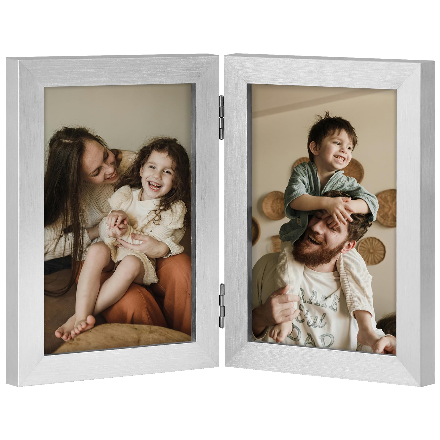 decorUhome Double 4x6 Picture Frame Vertical, Engineered Wood Bifold Photo Frame with Plexiglass for Tabletop Display, 4x6, Black