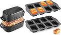 HONGBAKE 2 Pack Mini Loaf Baking Pans 8-Cavity & 2 Pack Cast Iron Loaf Pans