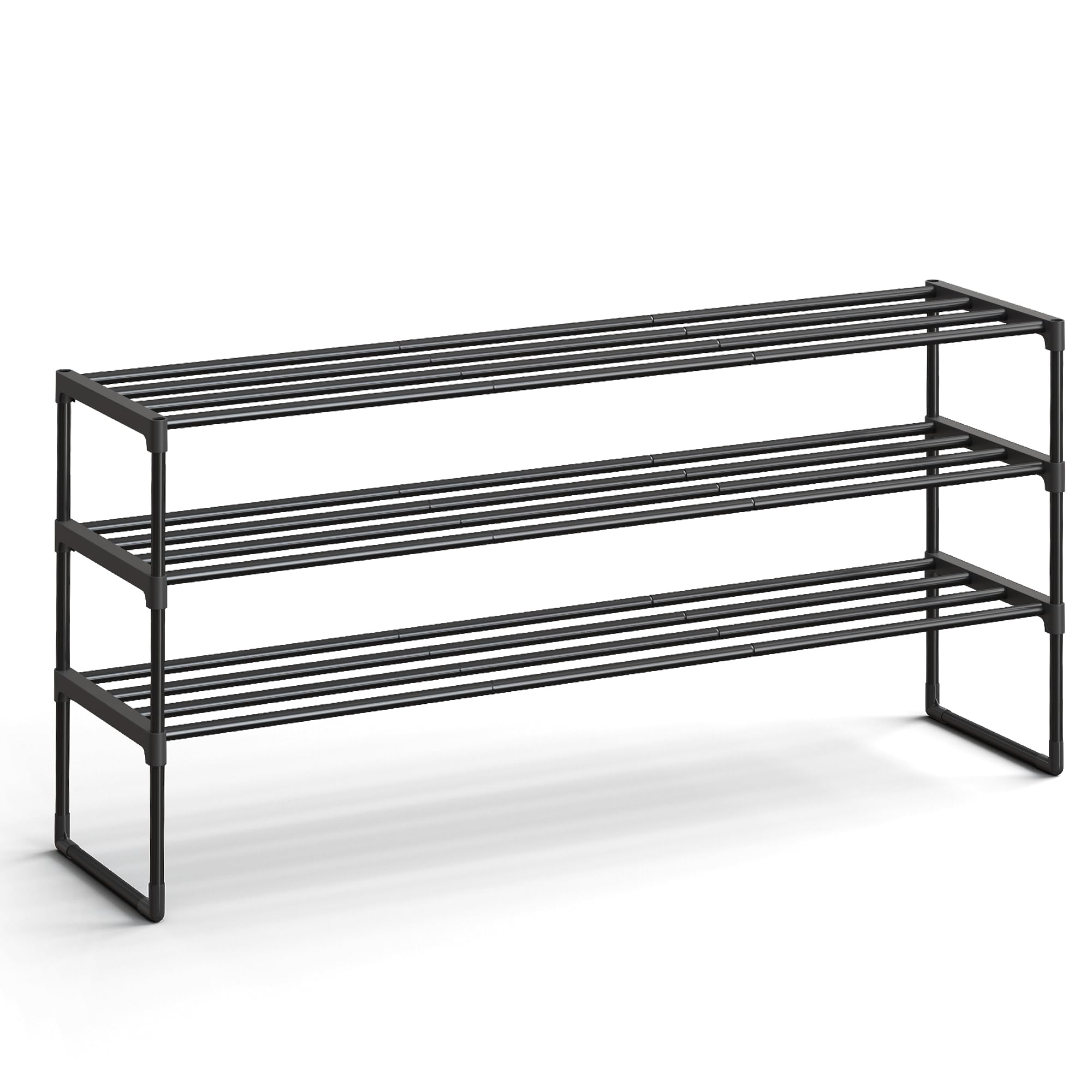 SONGMICS Shoe Rack, 3-Tier Shoe Organizer, Metal Storage Shelf, Upright or Upside Down, for 16-20 Pairs, Stackable, for Entryway, 11.8 x 36.2 x 21.7 Inches, Black ULSA303B02