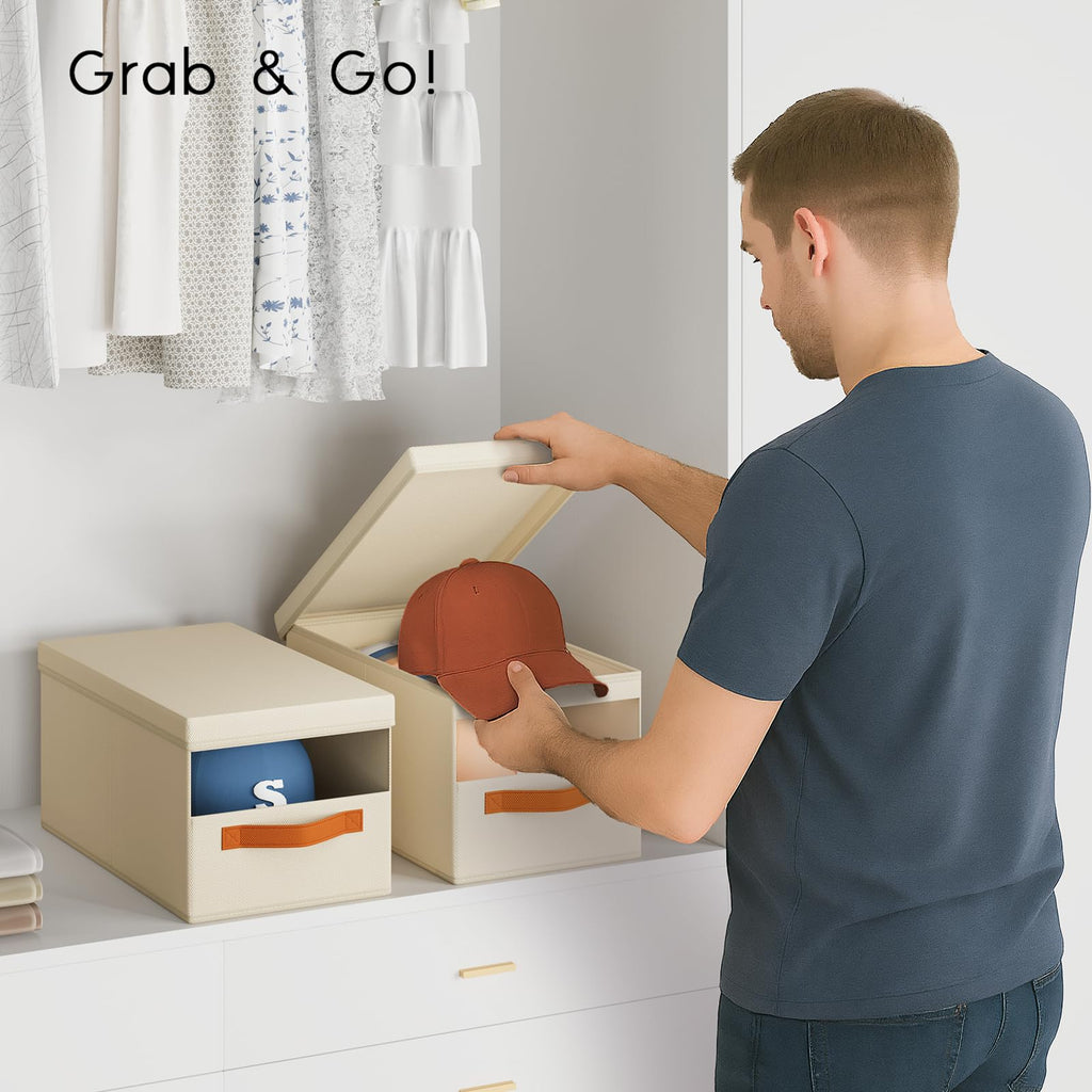 Homsorout Hat Organizer for Baseball Caps - 3 Pack Stackable Foldable Protective Lids Hat Storage Box with Clear Window Baseball cap organizer for Closet, Bedroom, Rv, Grey