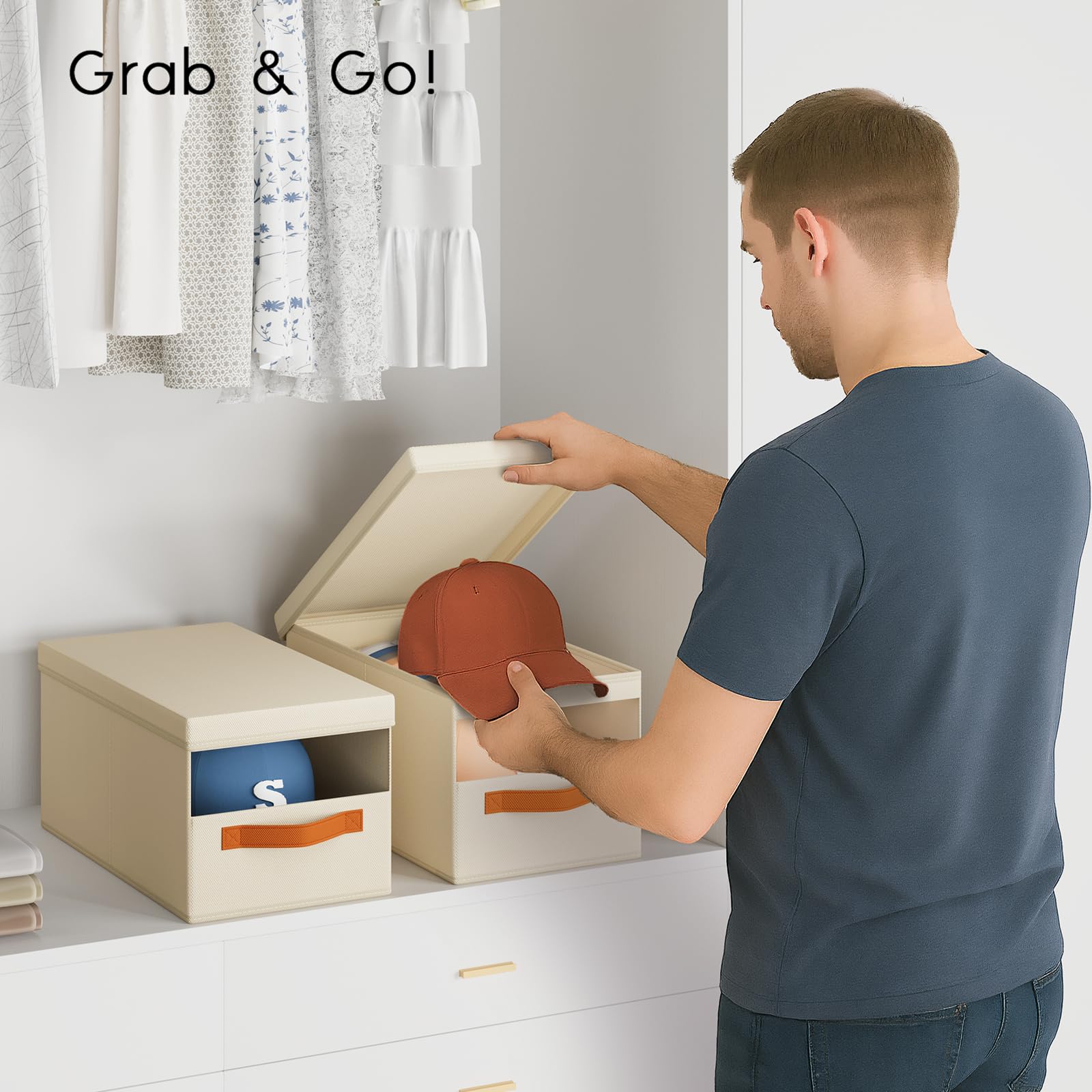 Homsorout Hat Organizer for Baseball Caps - 3 Pack Stackable Foldable Protective Lids Hat Storage Box with Clear Window Baseball cap organizer for Closet, Bedroom, Rv, Grey
