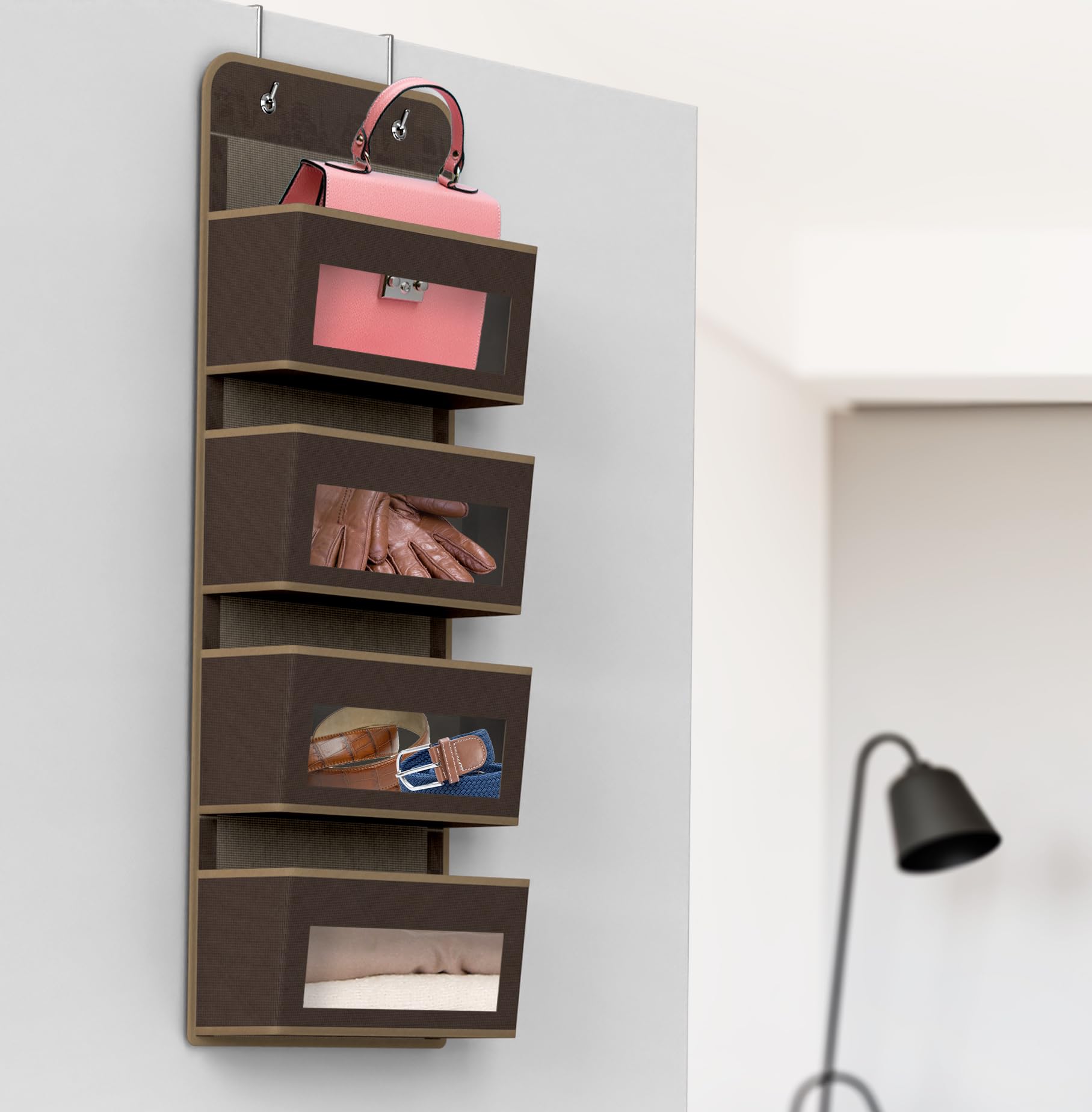 Simple Houseware 6 Clear Window Pocket Over Closet Door Storage Hanging Organizer for Bedroom, Bathroom, Pantry, Beige
