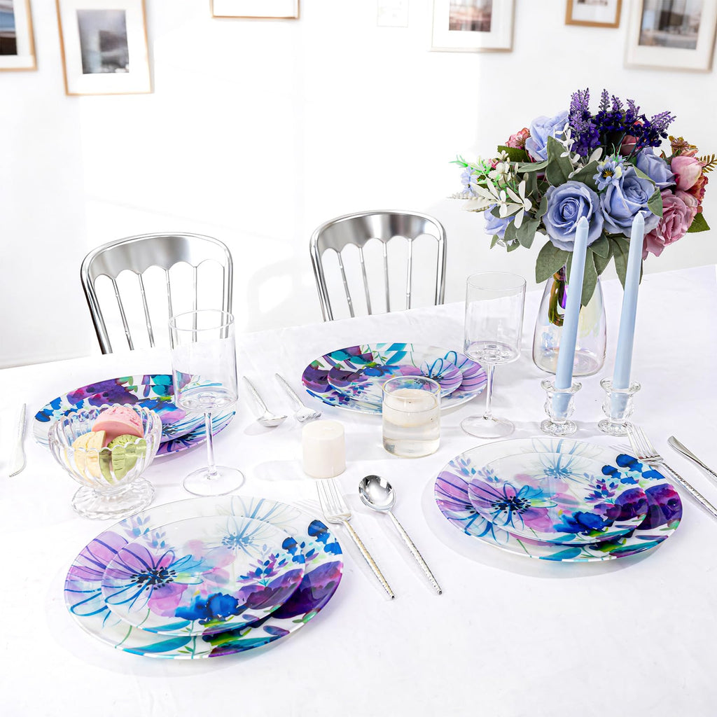 DaYammi 20Pcs Floral Disposable Plastic Plates-Disposable Heavy duty Watercolor Floral Plastic Plates 10.25 inch Dinner plates and 7.5 inch Dessert plates, Disposable Plate for Party Mother's Day