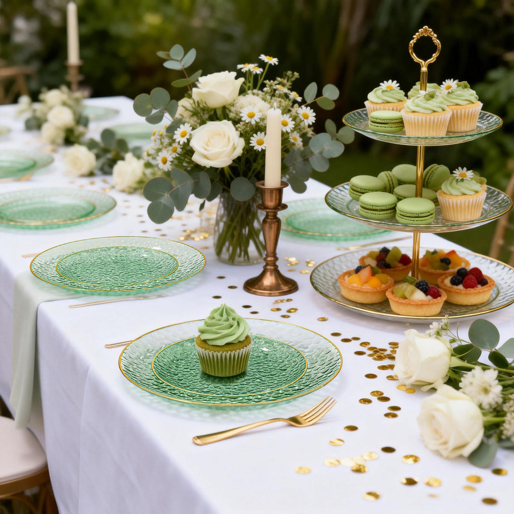 DaYammi 240Pcs Gold Plastic Plates Including 120Pcs Dessert Plates and 120Pcs Cake Forks,Hammered Party Plate,Clear Gold Appetizer plates Heavy duty Disposable Plastic Plate for Party Wedding Birthday