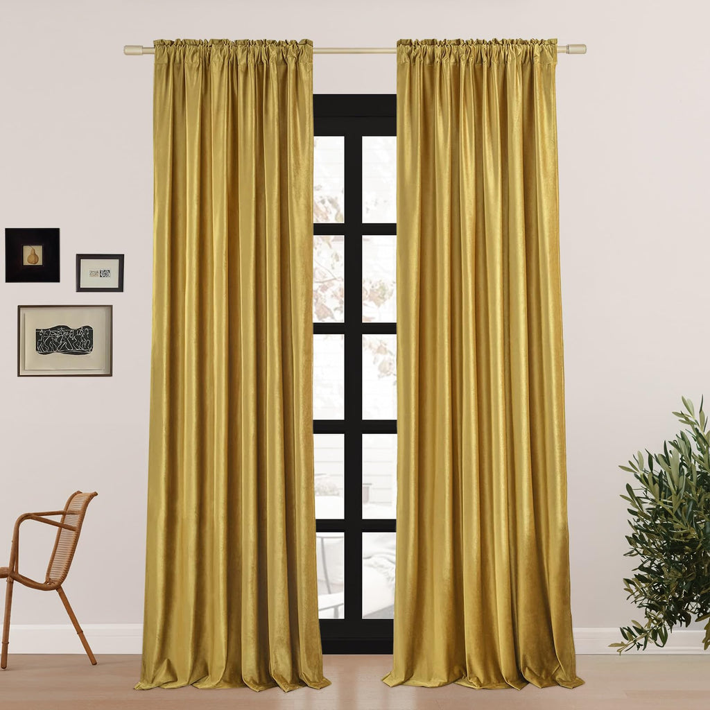 Topfinel Olive Green Velvet Curtains 84 Inches Long for Living Room,Blackout Thermal Insulated Curtains for Bedroom,Back Tab Modern Window Treatment for Living Room,52x84 Inch Length,Olive Green