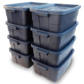 Rubbermaid Roughneck Tote 14 Gal, 6 Pack, Made in USA, Dark Indigo Metallic, Rugged Plastic Stackable Storage Bins with Lids and Handles