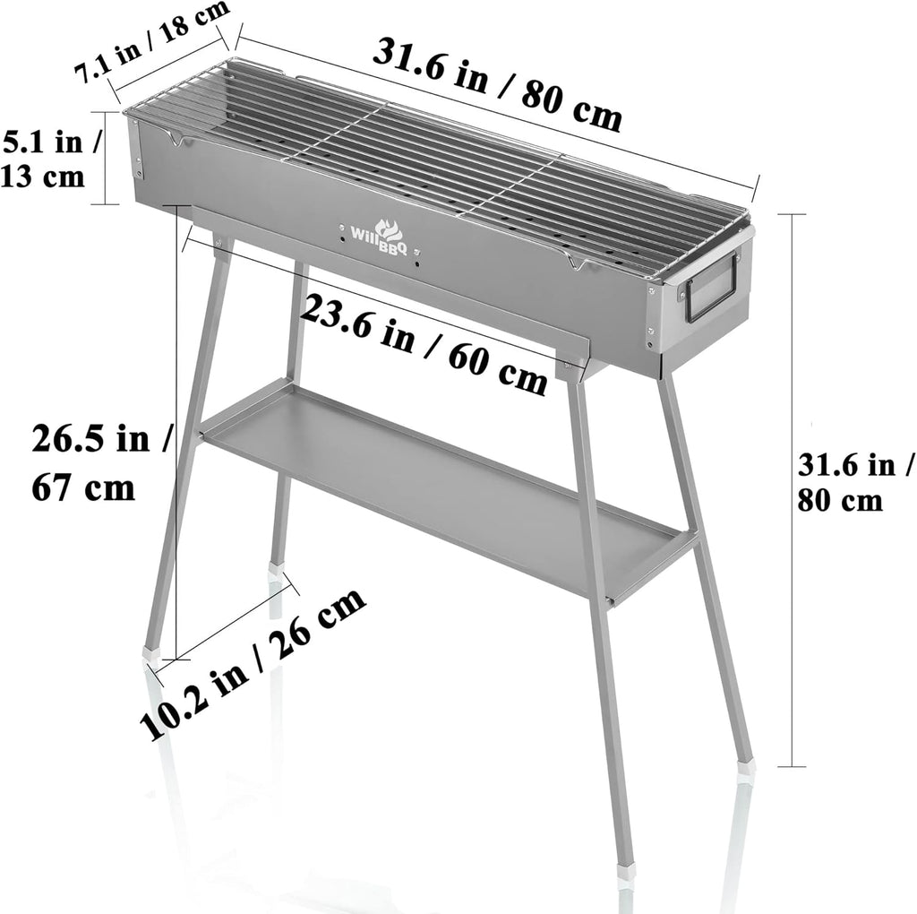 WILLBBQ Charcoal Grills (31.6x7.1x5.1 inch With Accessories) and Grill Storage Bag