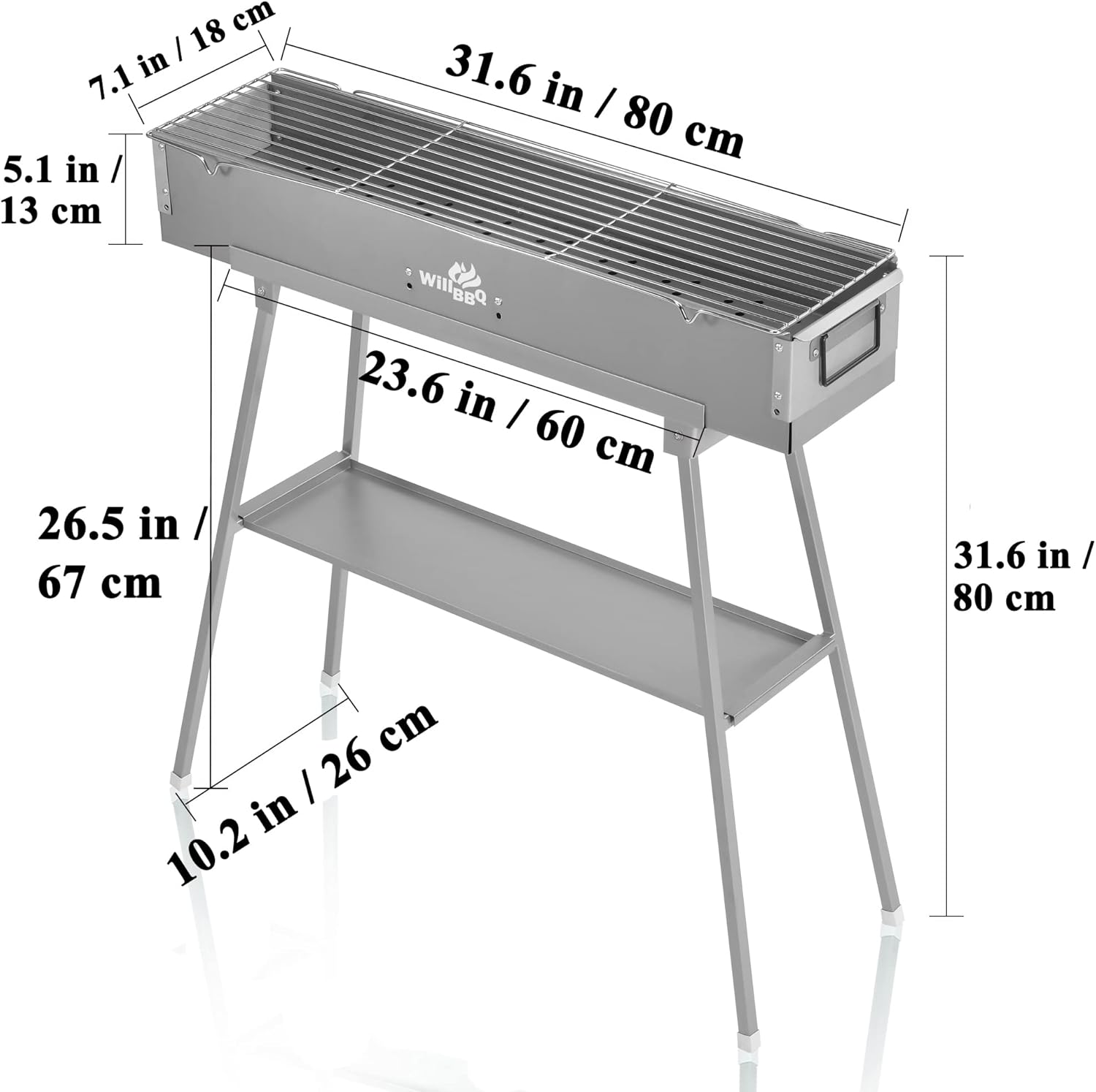 WILLBBQ Charcoal Grills (31.6x7.1x5.1 inch With Accessories) and Grill Storage Bag