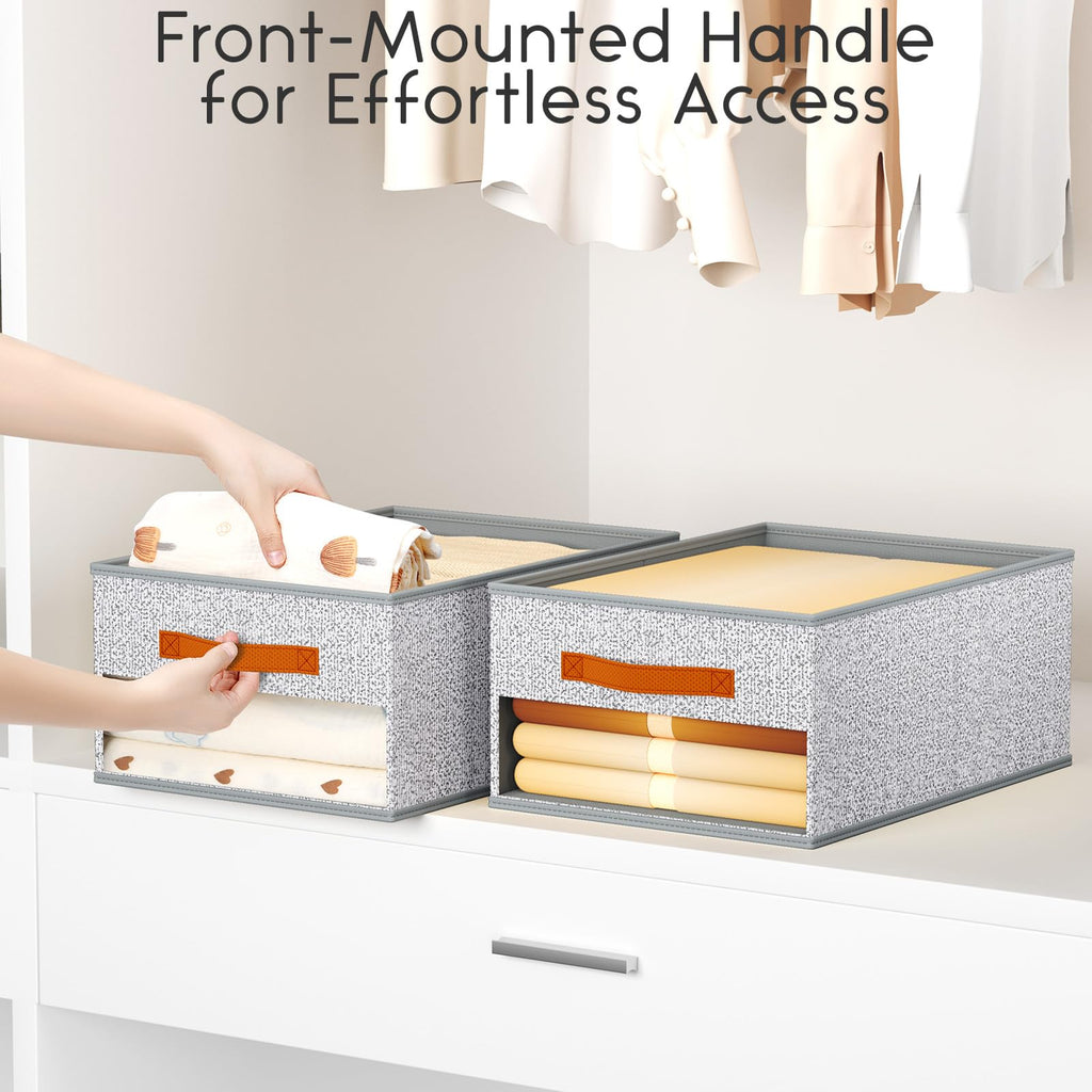 Homsorout Clothes Organizers and Storage - 4/5/7 Grids Fabric Jeans Organizer with Handles, Foldable Closet Organizers Dividers, Wardrobe organizer for Pant, Sweater, T-shirt, Scarf, 6 Pack, Beige