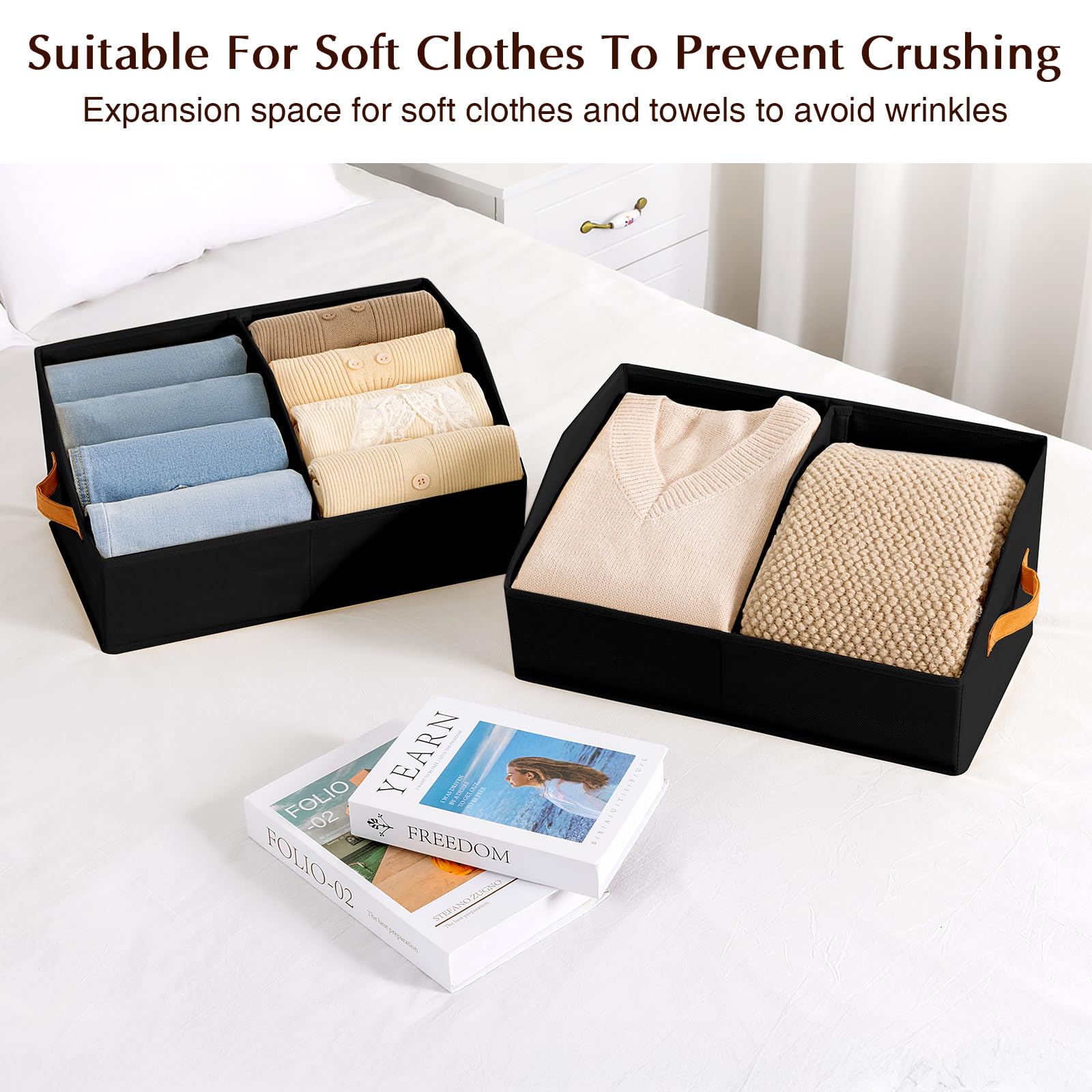 Homsorout Closet Organizers and Storage Bins - 8 Pack Collapsible Divided Trapezoidal Cube Storage Bins Baskets with Orange Handle for Organizing Clothes Blankets, Toys, Books, Towels(Beige)
