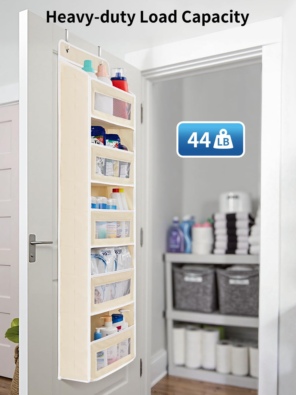 JARLINK Over The Door Organizer Storage, 5 Shelf Hanging Door Organizer with 5 Large Capacity Pockets, Anti Tilt 44 lb Load Behind Door Storage for Bedroom, Bathroom, Pantry, Nursery, (Grey)