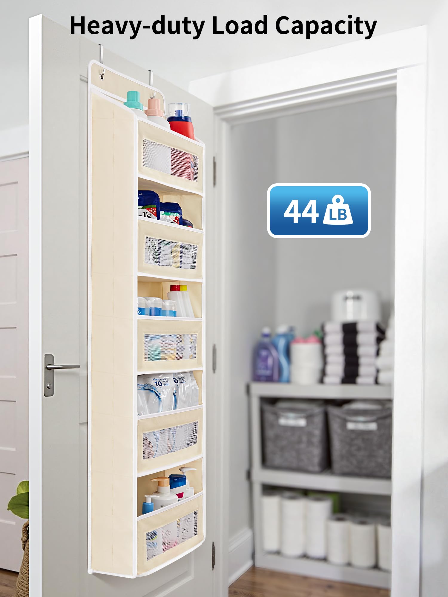 JARLINK Over The Door Organizer Storage, 5 Shelf Hanging Door Organizer with 5 Large Capacity Pockets, Anti Tilt 44 lb Load Behind Door Storage for Bedroom, Bathroom, Pantry, Nursery, (Grey)