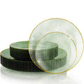 DaYammi 60Pcs Sage Green Plastic Plates with Gold Rim,Disposable Plates Set Includes 30 Dinner Plate & 30 Salad Plate,Fancy Green Party Plates with Radial Texture for Party Wedding Dinner