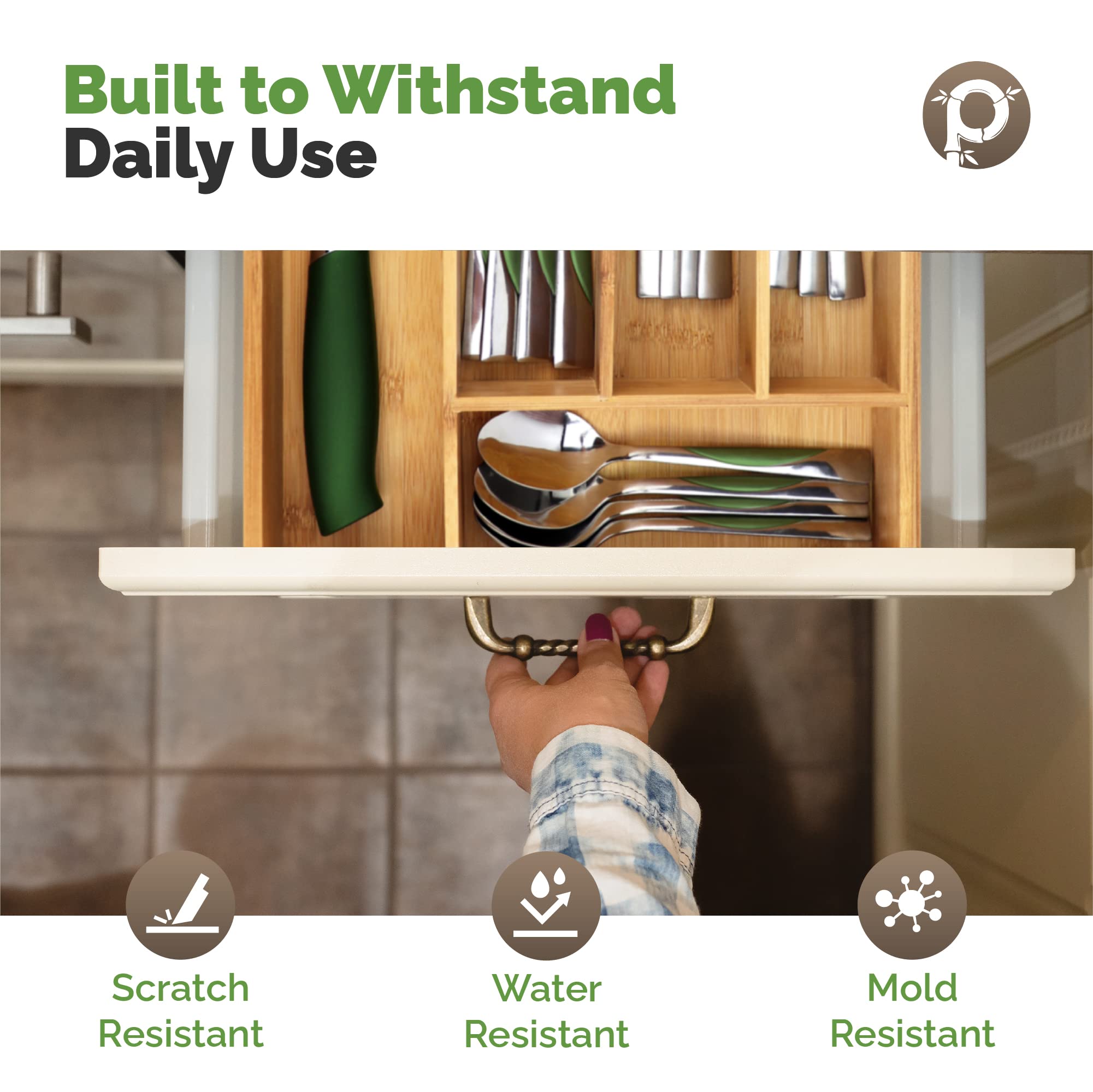 Silverware Organizer - Expandable Kitchen Drawer Organizer - Adjustable Kitchen Drawer Organizer for Utensils, Expandable to 22 Inches Wide, 10 Compartments, Silverware Tray for Drawer