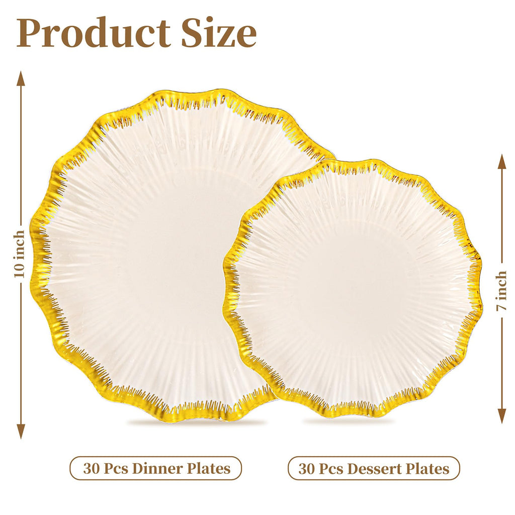 DaYammi 60PCS Blue and White Plastic Plates Blue Rim White Disposable Plates Blue White Party plates Include:30 Plastic Dinner Plate 30 Dessert plate and Wedding & Party Dining
