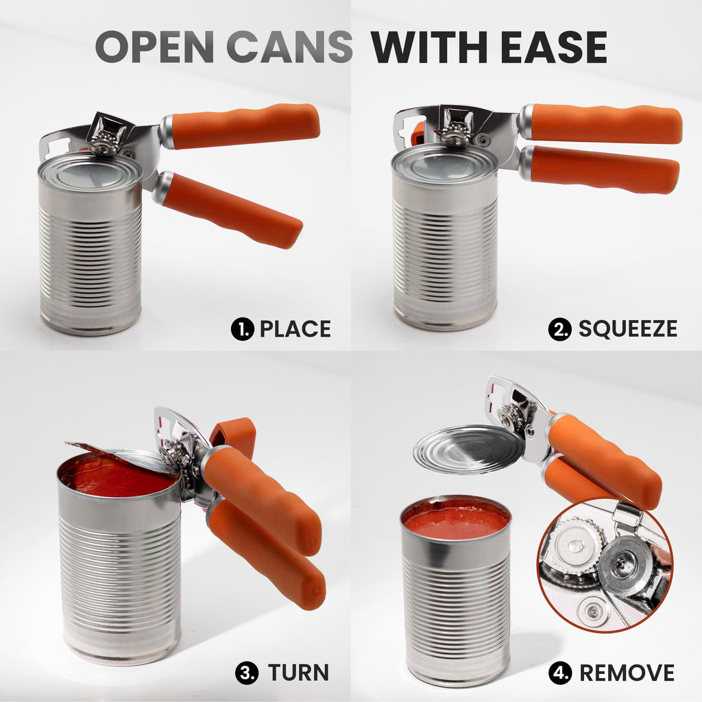 Zulay Kitchen COMFY™ Can Opener Manual with Bottle Opener - Rust Proof Stainless Steel Manual Can Opener With Turn Knob & Comfy Soft Grip Handles - Black